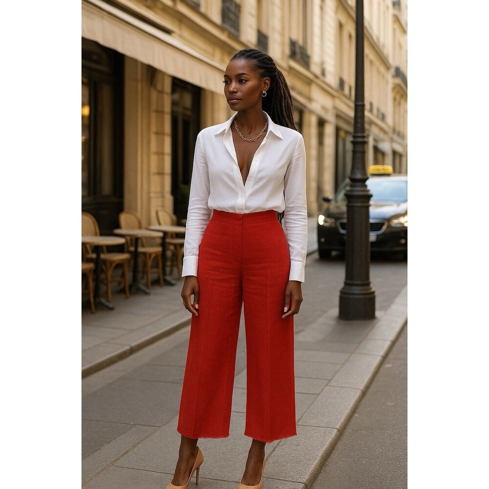 Reformation Orange linen straight leg pants Raw hem Cropped Surplus Lux size 4